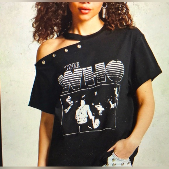 2/$30 Band Graphic T-Shirt “The Who 1970’s “ Cut-out One Shoulder Oversized XL - Picture 1 of 9